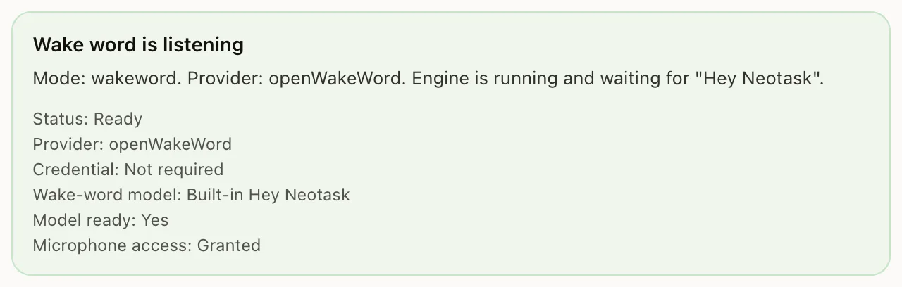 Wake word and microphone status ready for voice control