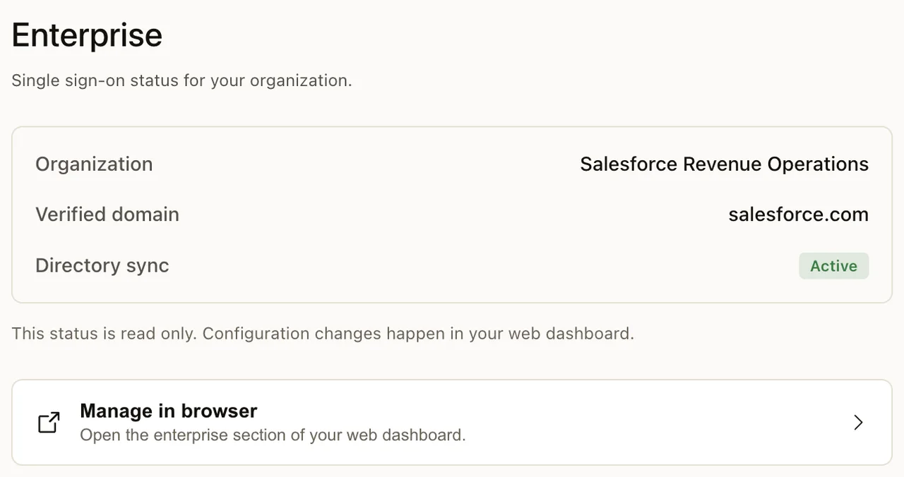 Enterprise organization and directory sync status