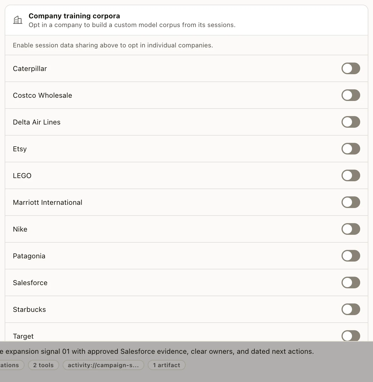 Company-specific data controls