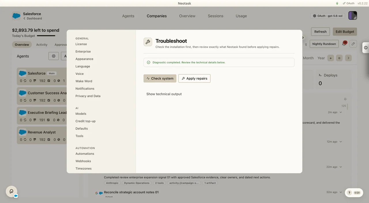 Troubleshoot settings with Check system and Apply repairs