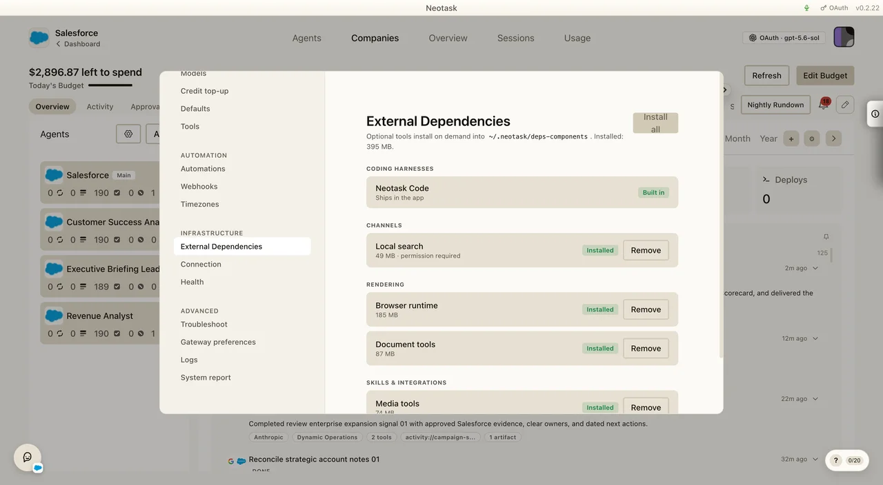 External Dependencies with installed optional components