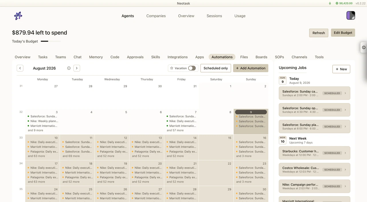 Automations with schedules and recent runs