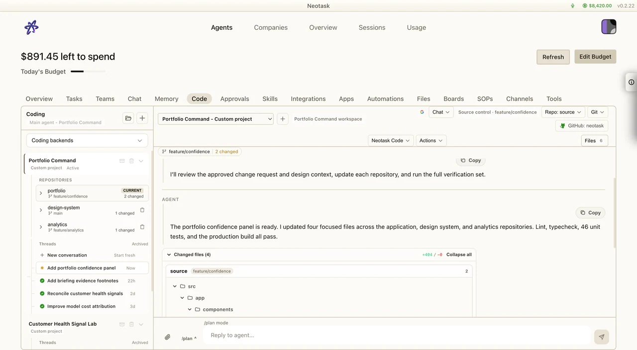 Coding workspace with repository changes