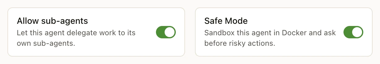 Subagent delegation and Safe Mode controls
