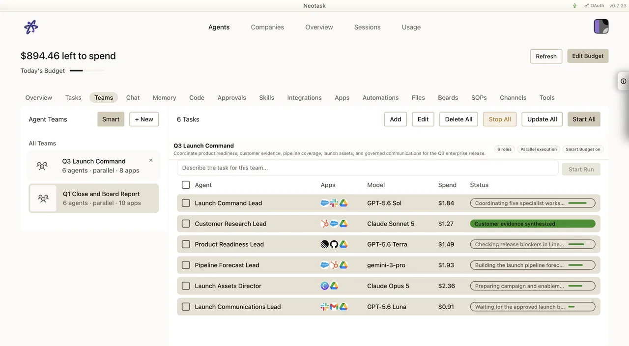 Team overview with specialists and connected apps