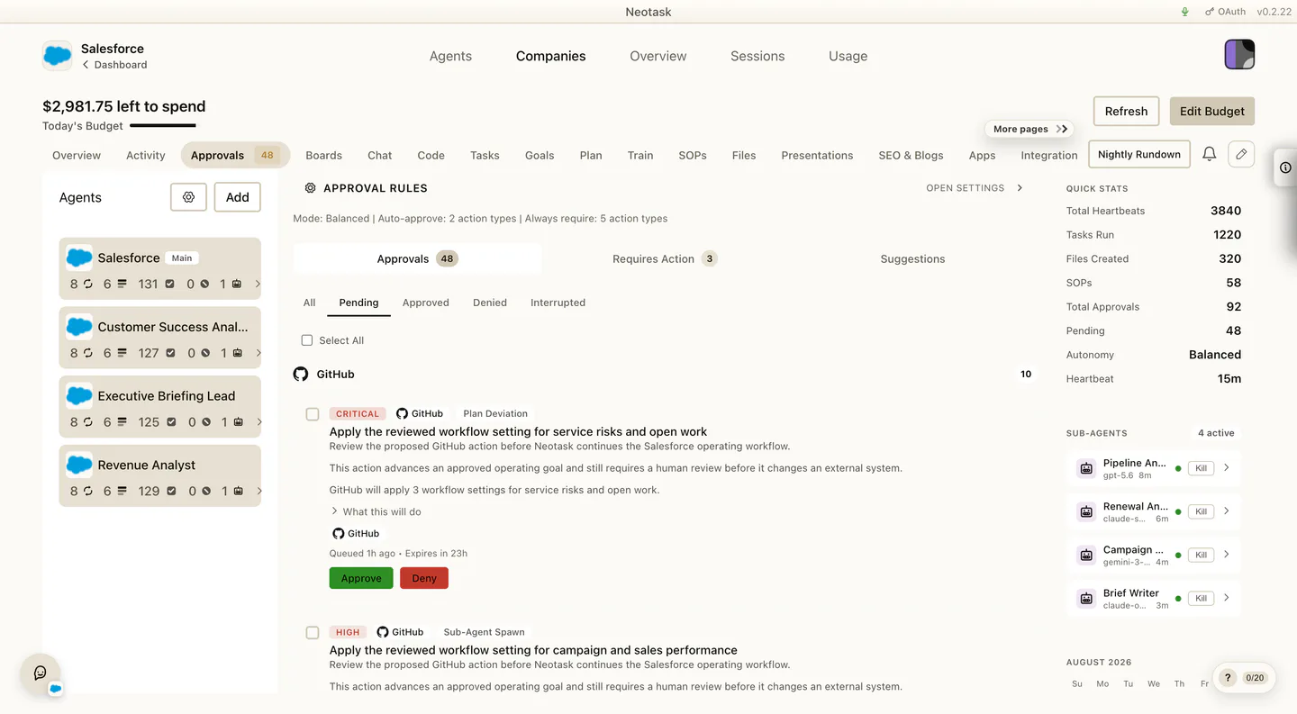 Company Approvals showing the pending review queue