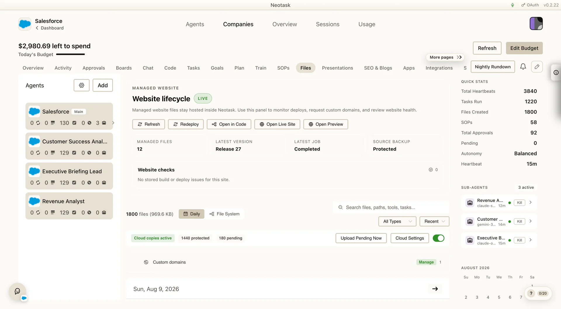 Company Files page showing folders and delivered work