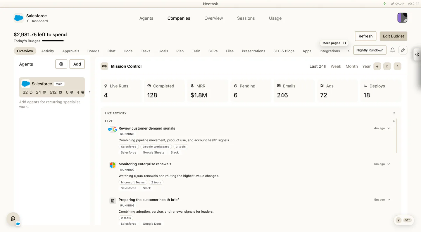 Company Mission Control dashboard