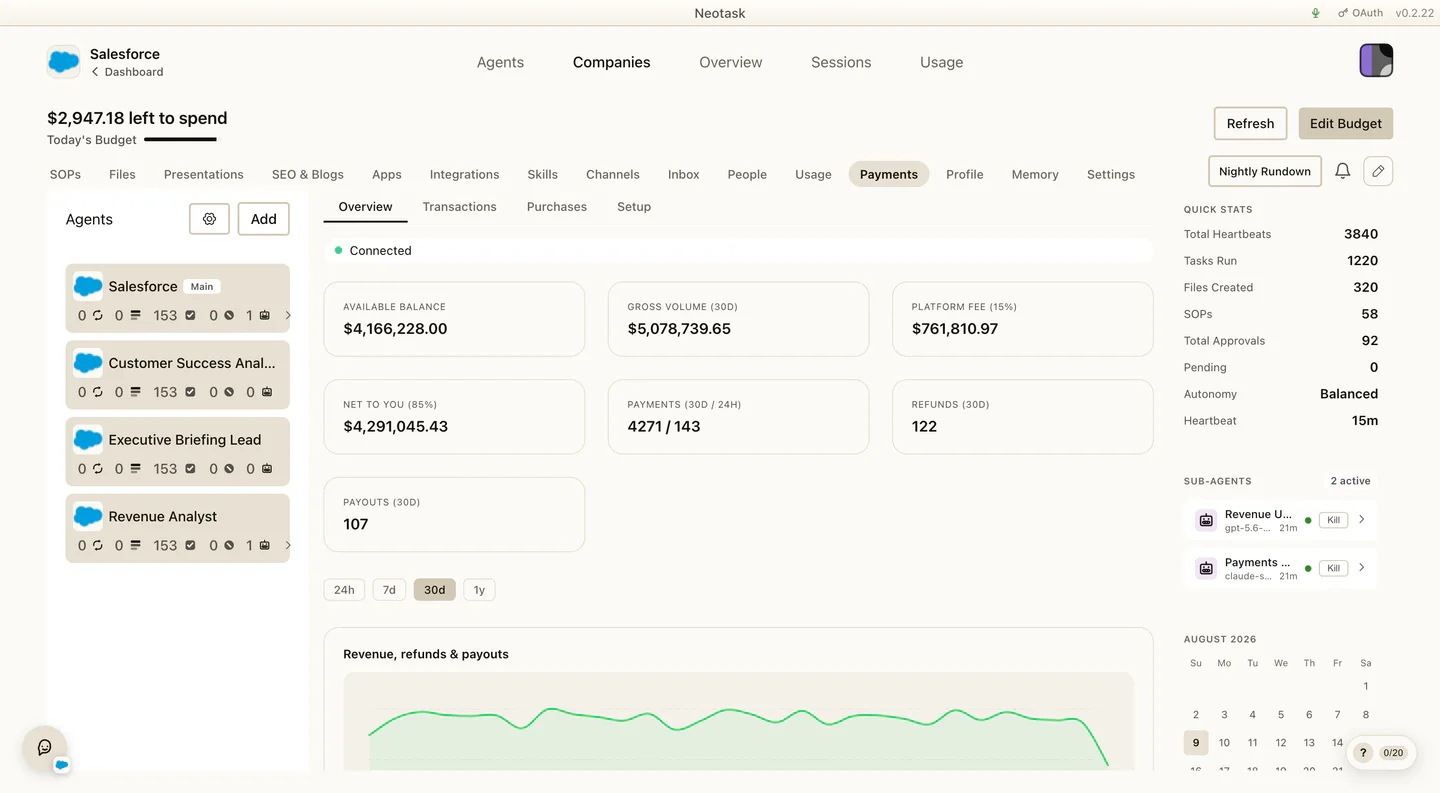 Payments setup and account status
