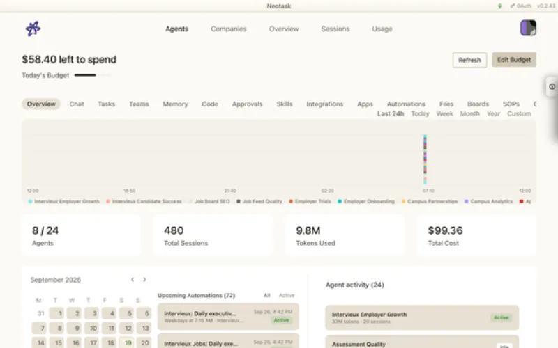 Agents page in Neotask