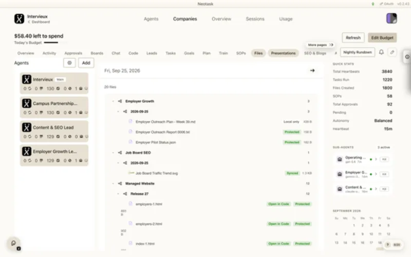 Files page in Neotask