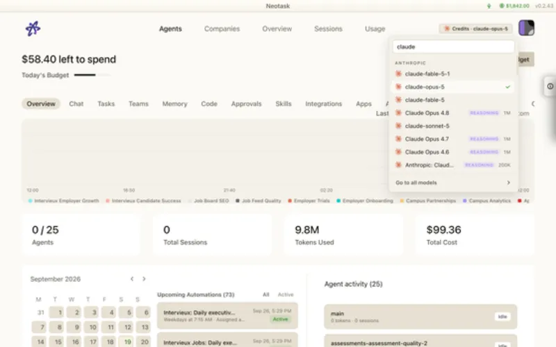 Model picker page in Neotask