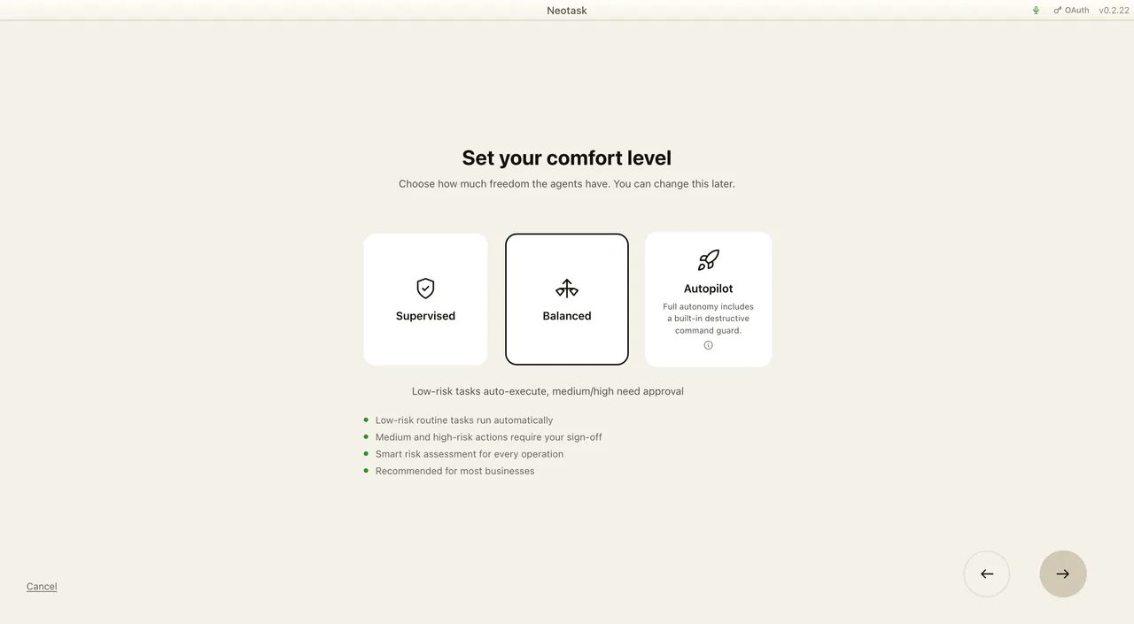 Autonomy controls for company work
