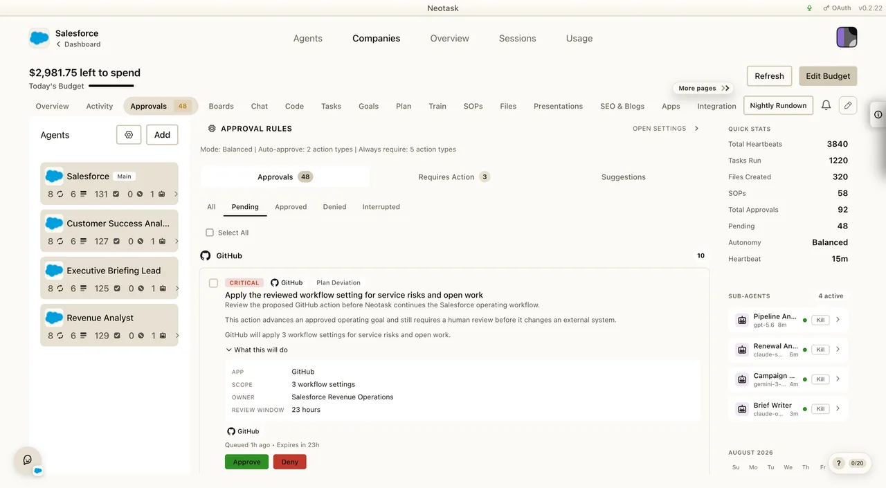 Approval detail with the requested action and review controls