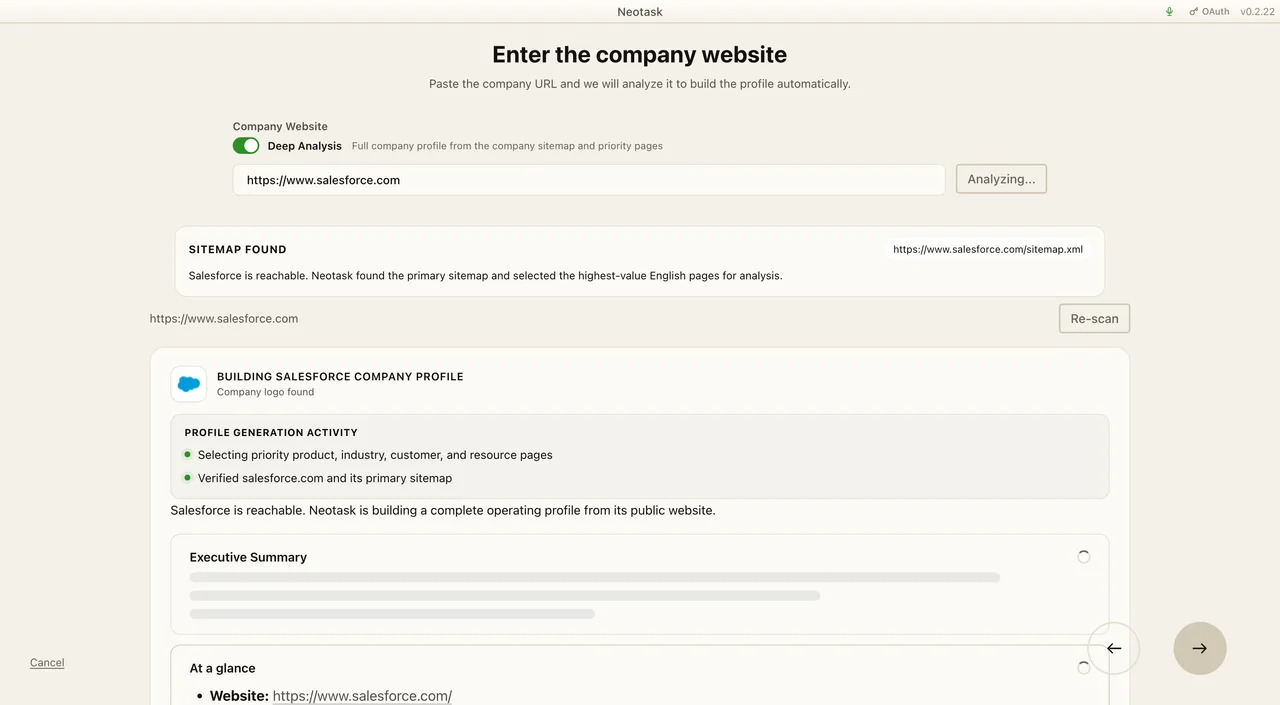 Website analysis and company research